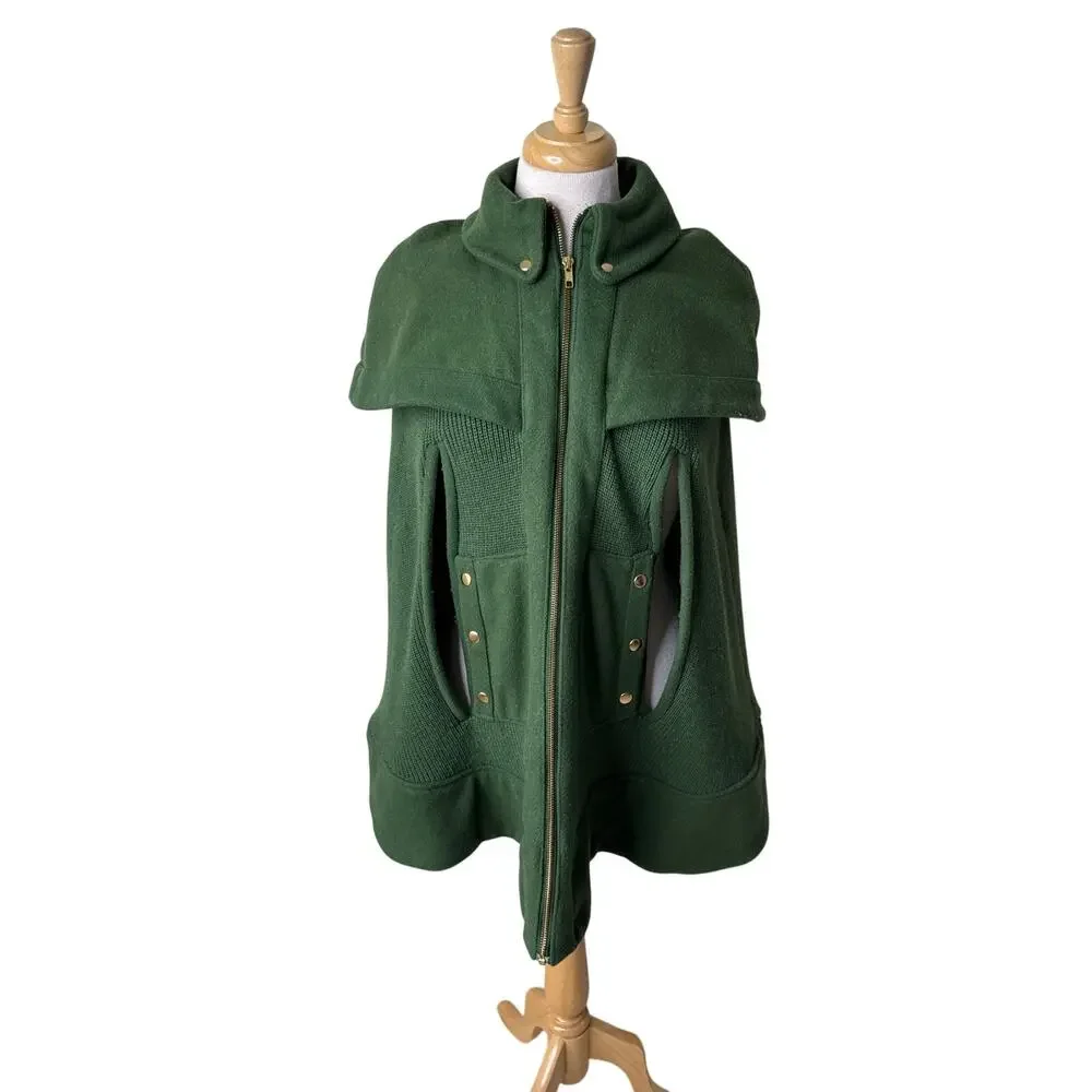 ANTHROPOLOGIE Madchen Fatigue Finery Cape Jacket Size SMALL Wool Blend GREEN - Picture 2 of 9